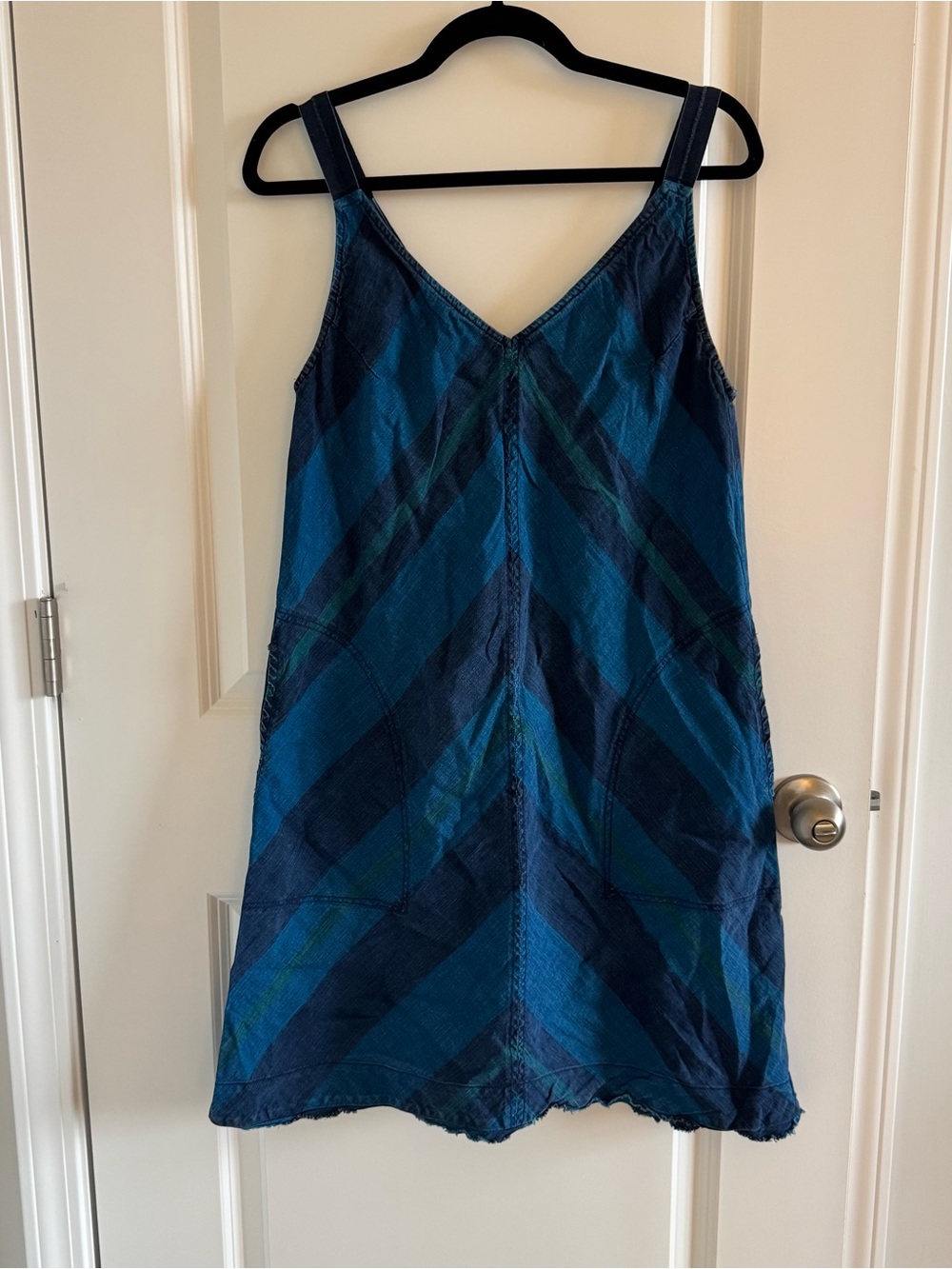 Trina Turk Blue Plaid V-Neck Sleeveless Dress